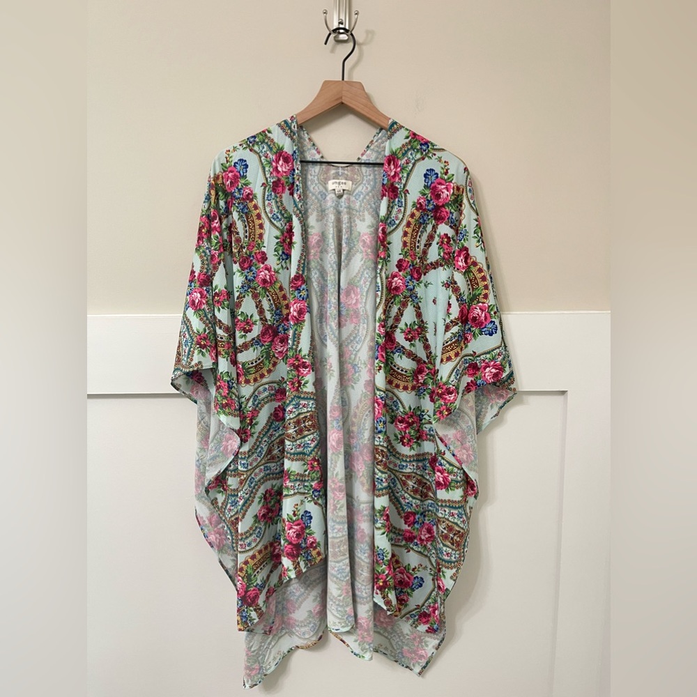Umgee Floral Multi-Color Flowy Open-Front Kimono … - image 2
